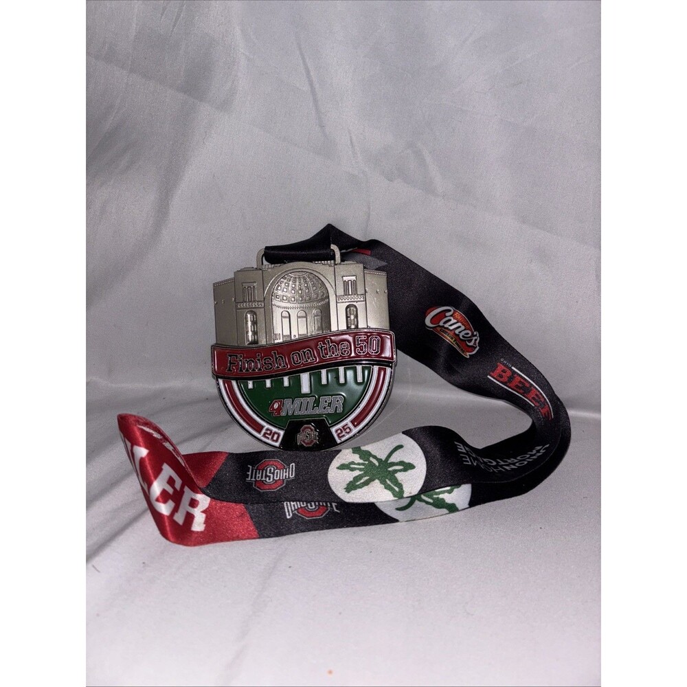 Ohio State 4 Miler 2025 Finisher Medal.  OSU Buckeyes Finish On The 50